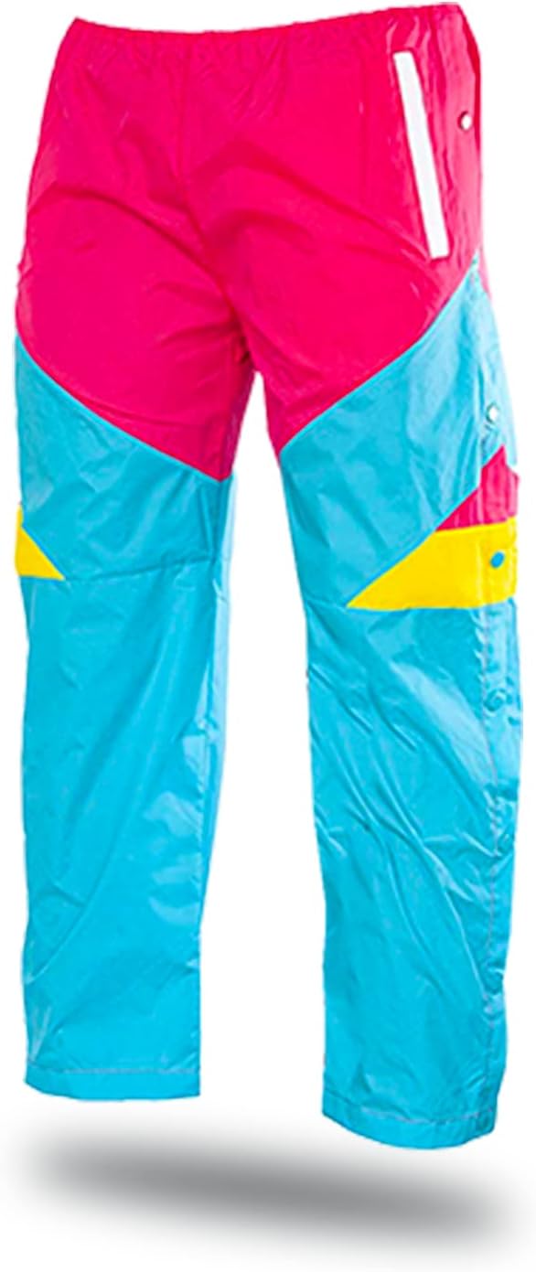 Tear-away retro pants in pink and turquoise